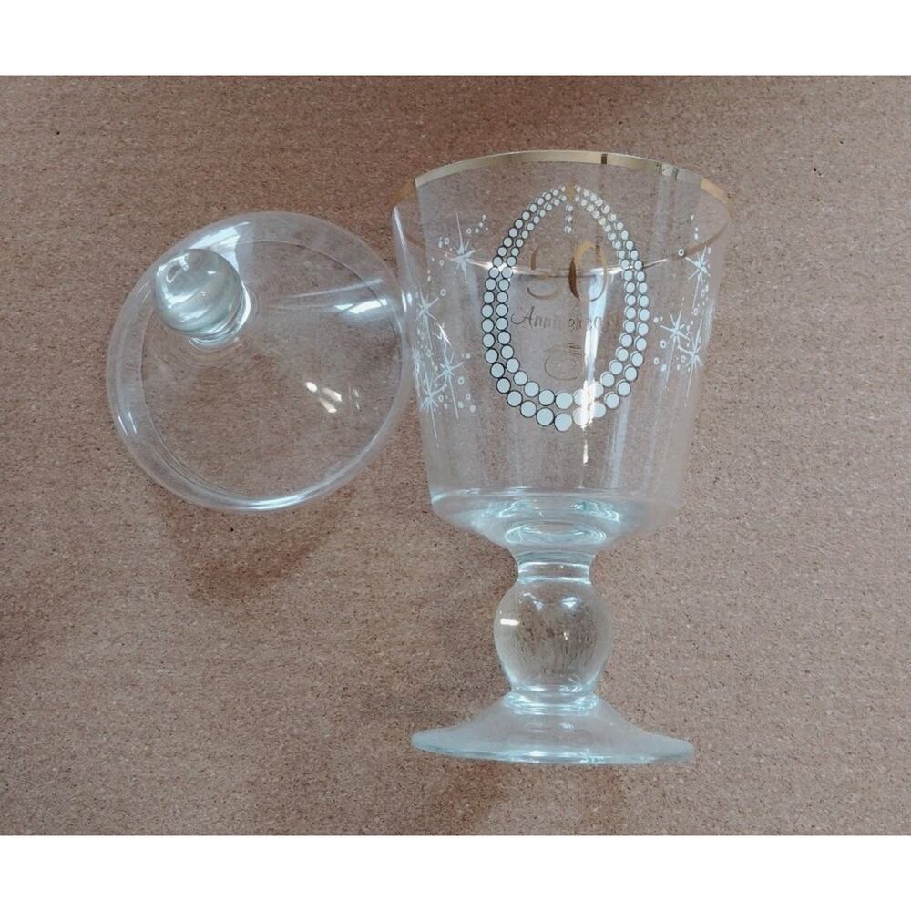 Mid Century Modern 9.50" Tall Apothecary Jar W/ Lid - Gold 30 Anniversary